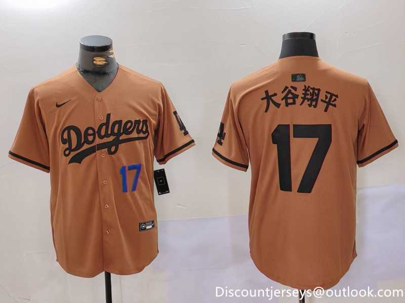 Men%27s Los Angeles Dodgers #17 Shohei Ohtani Brown Cool Base Stitched Baseball Jersey1->los angeles dodgers->MLB Jersey